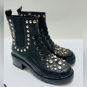 SIZE 7.5 KARL LAGERFELD PARIS WOMENS BREEK STUDDED BLACK BOOTS